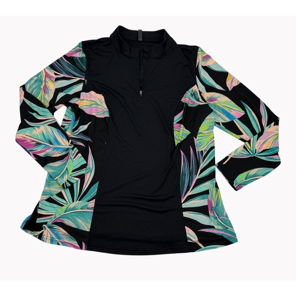 Torrid 0 Womens sz 12 Partial Zip Floral Rashguard Swim Cover Up Black